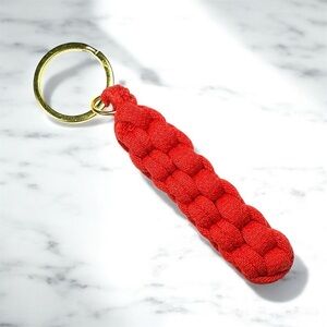 Red Box Knot Keychain Gold Ring Braided T-Shirt Yarn Macrame Nautical Lanyard